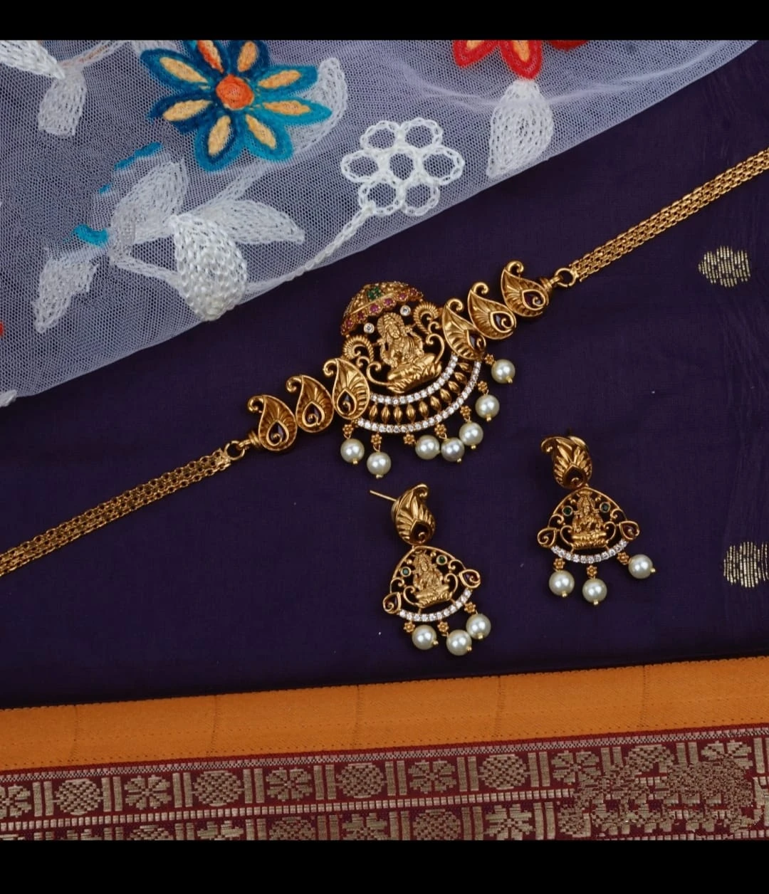 Premium Quality Temple Design Necklace With Earrings