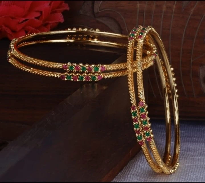 Traditional Gold Stone-Studded Bangles