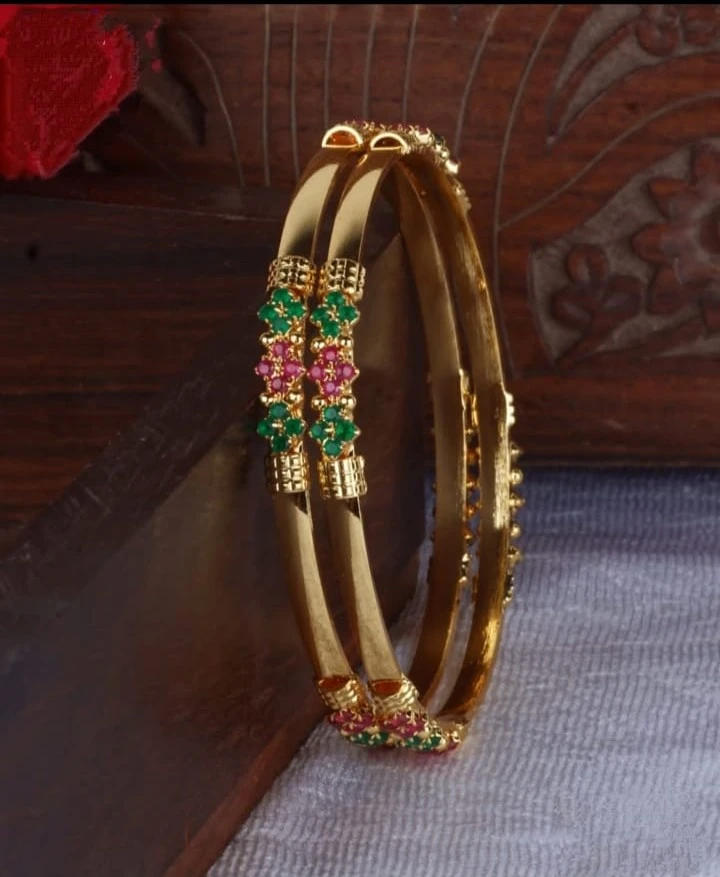 Floral Stone Gold Openable Bangles