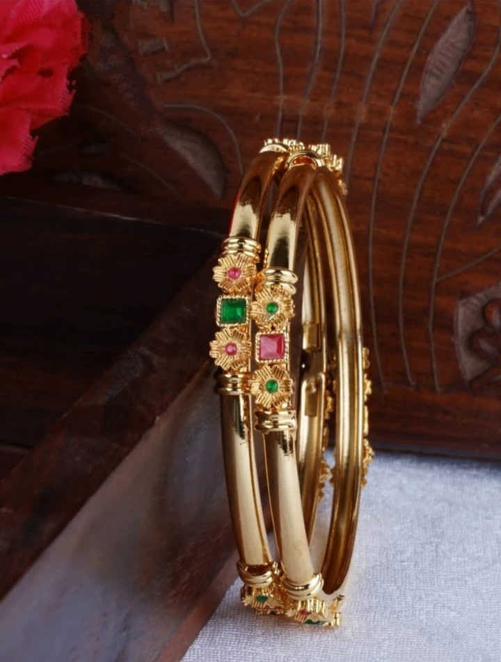 Gold-Plated Square Stone Designer Bangles