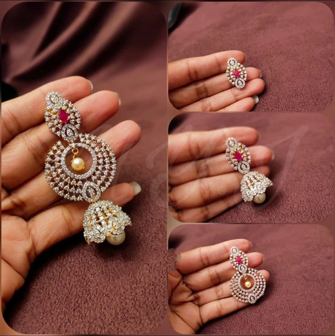 Premium quality diamond finish four style changeable earrings