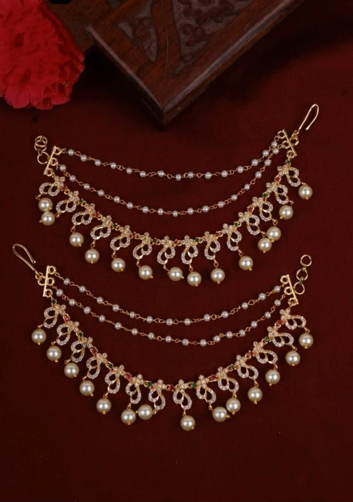 Gold-Plated Pearl Drop Designer Anklet (Pair)